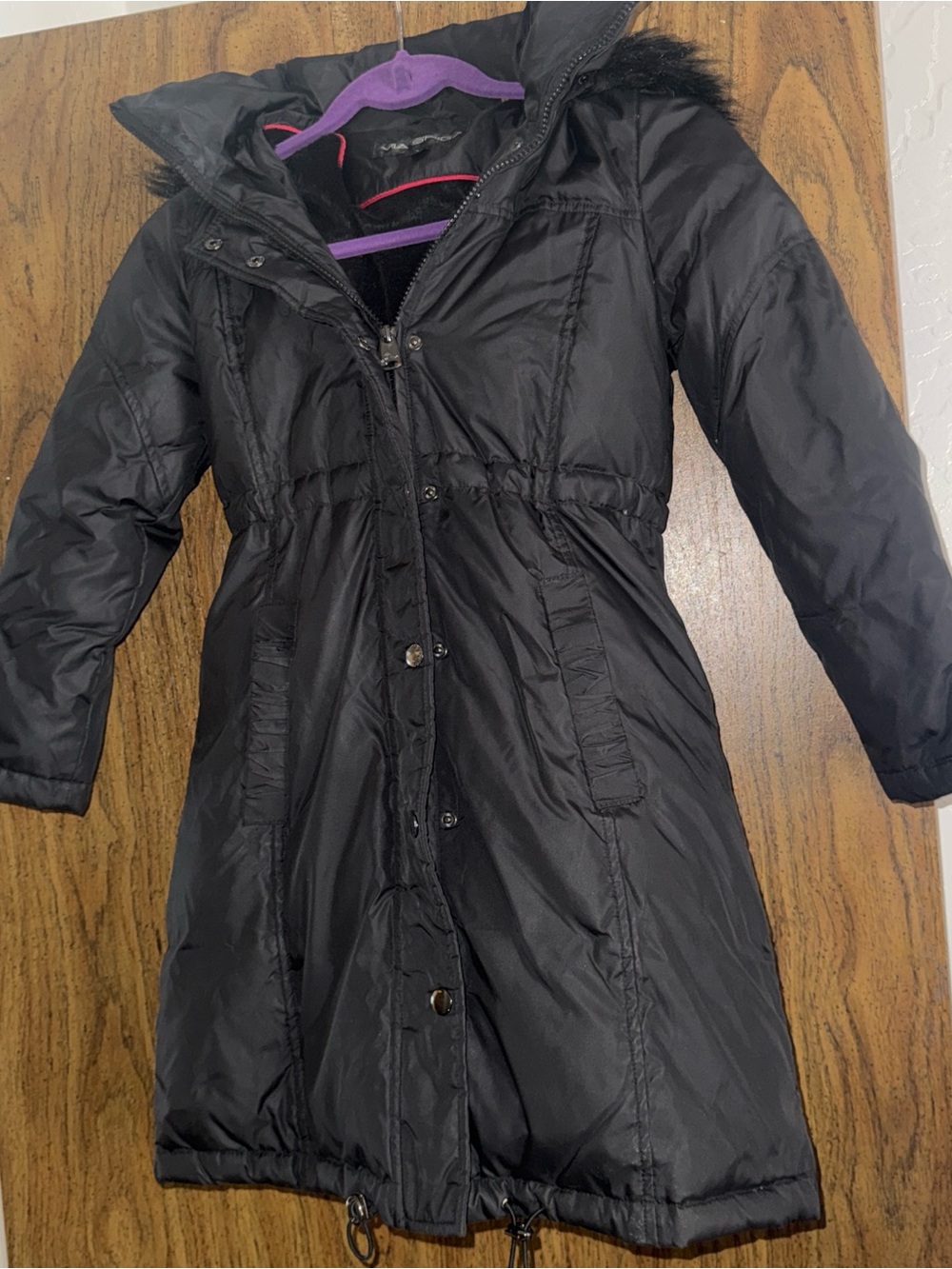 Via Spiga Black Puffer Jacket with Red Trim